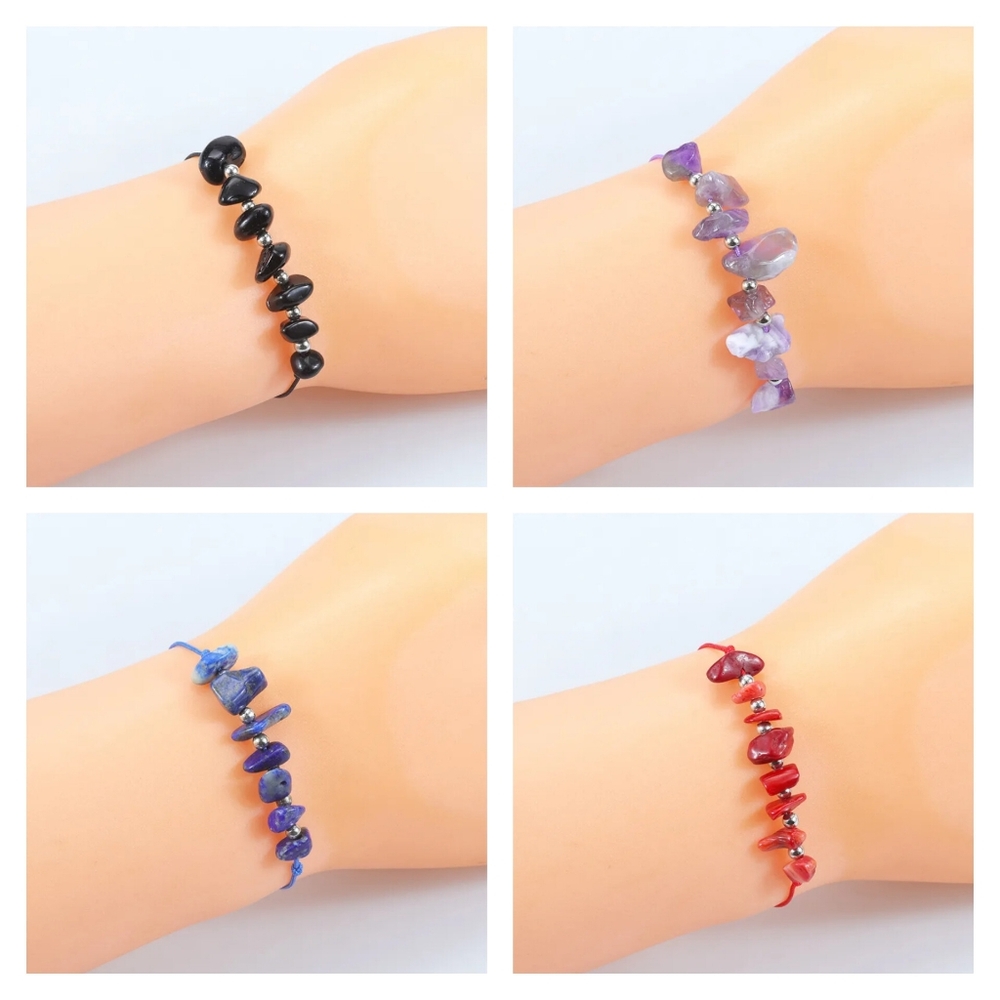 4 Pack Adjustable Beaded Gemstone Bracelets